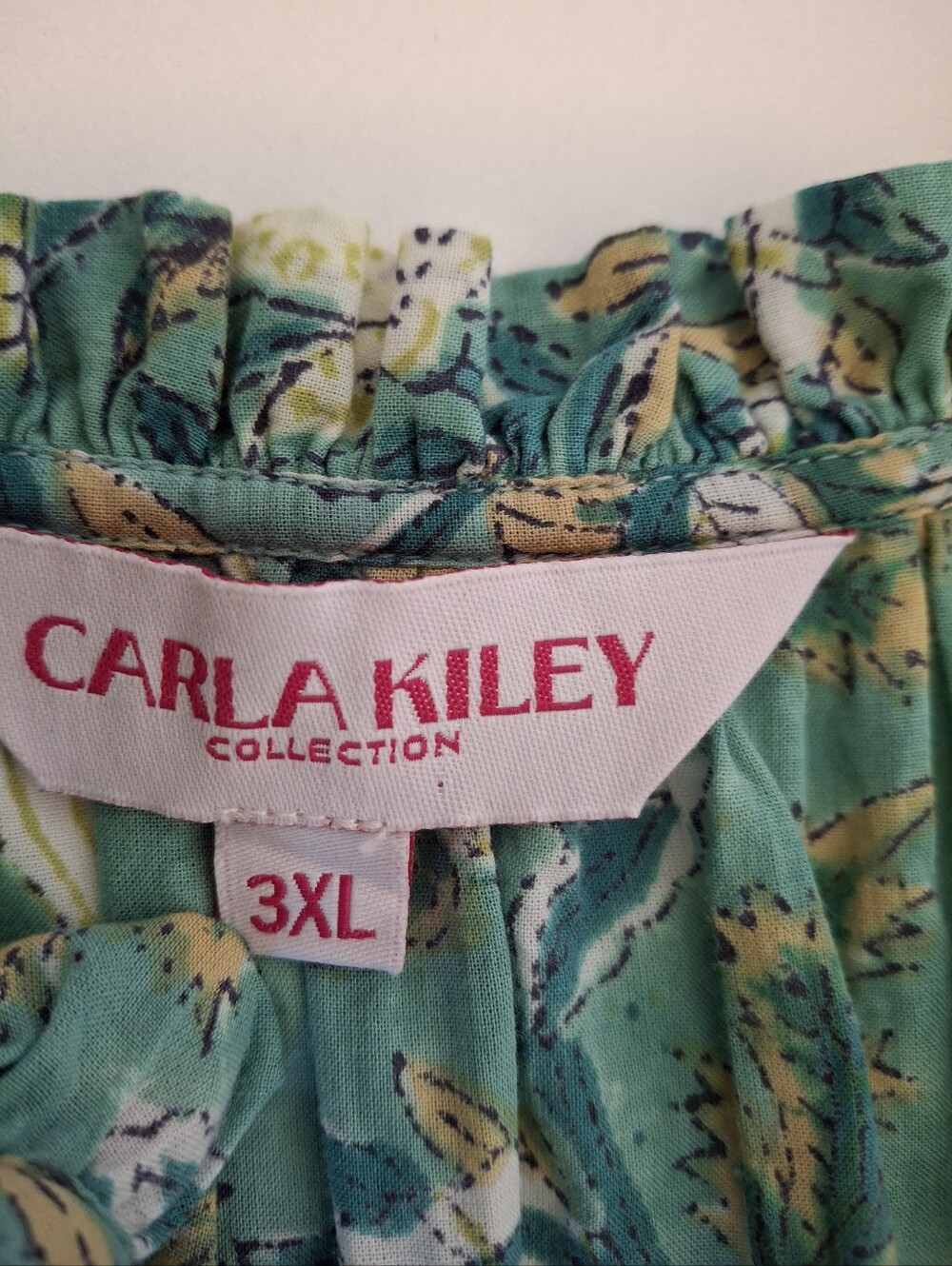 Carla Kiley Boho Floral Block Print Tiered Bishop Sleeve V-neck Dress Size 3XL - Picture 8 of 10